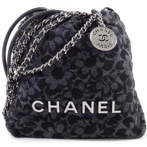 Chanel 22 Mini Handbag, Women's Shoulder Bag, AS3980, Denim, Black, Flower
